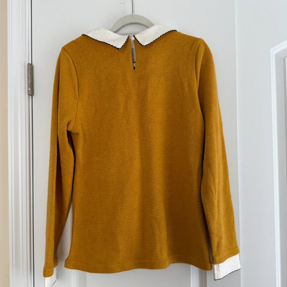 Modcloth Mustard Yellow Collared Sweater, Size L - Picture 4 of 8